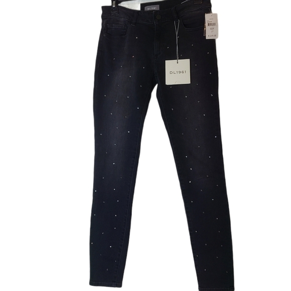 DL1961 Emma Low Rise Rhinestone Black Skinny Y2K Jeans 27 NWT - Picture 1 of 8